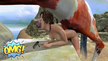 Lara croft takes a huge horse cock up her ass and out her mouth